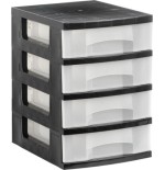 10059-TORRE DE ALMACENAJE 4 CAJONES DE 6 LITROS NEGRO/TRANSLUCIDO 390X290X430 MM ARCHIVO 2000 1104 CS TL