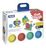 10112-MALETIN 4 BOTES PASTA BLANDA SOFT DOUGH DE 116GR + HERRAMIENTAS "CARAS DIVERTIDAS" MILAN 913304HF