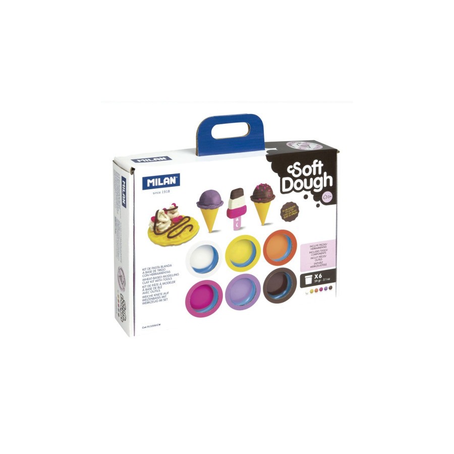 10114-MALETIN 6 BOTES PASTA BLANDA SOFT DOUGH DE 59GR + HERRAMIENTAS "HELADOS Y GOFRES" MILAN 913306ICW