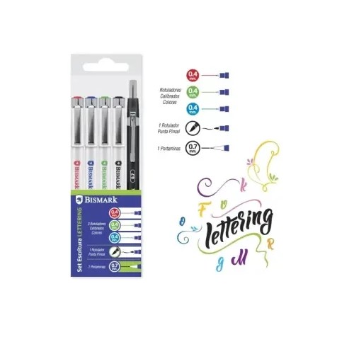 10733-SET 3 ROTULADORES CALIBRADOS DE COLOR + ROTULADOR PUNTA PINCEL + PORTAMINAS BISMARK 330180
