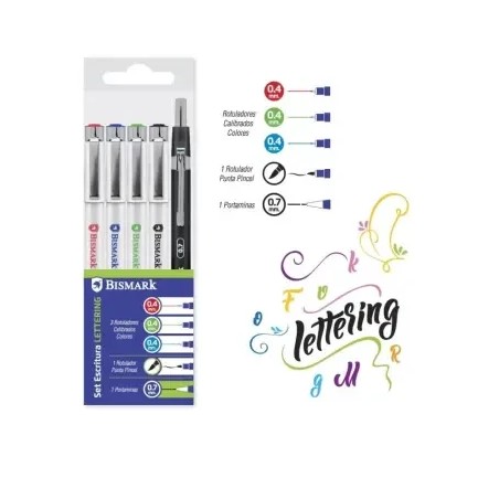 10733-SET 3 ROTULADORES CALIBRADOS DE COLOR + ROTULADOR PUNTA PINCEL + PORTAMINAS BISMARK 330180