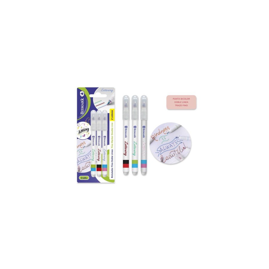 10734-SET 3 ROTULADORES LETTERING DE DOBLE LINEA BICOLOR BISMARK 330009