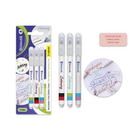 10734-SET 3 ROTULADORES LETTERING DE DOBLE LINEA BICOLOR BISMARK 330009