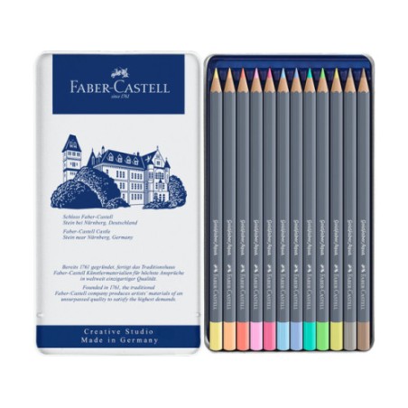 10816-ESTUCHE METALICO CON 12 LAPICES DE COLORES PASTEL ACUARELABLES GOLDFABER. FABER CASTELL 114622