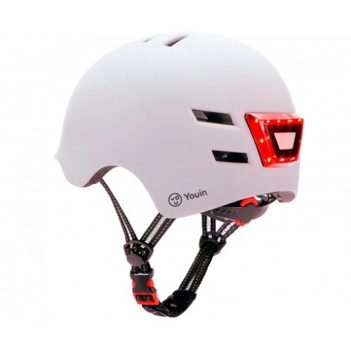 10874-YOUIN CASCO CON LED FRONTAL Y TRASERO BLANCO   (TALLA M)