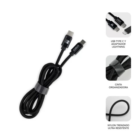 10966-SUBBLIM CARGADOR ULTRA RAPIDO 2xUSB DE PARED PD25W+QC3.0+Cable C to C y lightning Negro