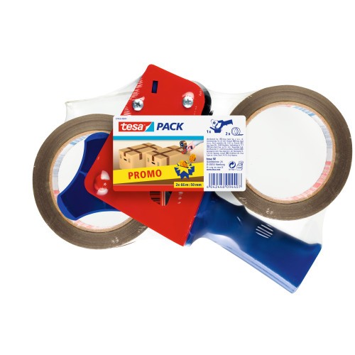 1118-PACK PRECINTADORA MANUAL CUERPO PLASTICO Y METAL + 2 ROLLOS 50MM.X66M. TESA 57455-00001-01