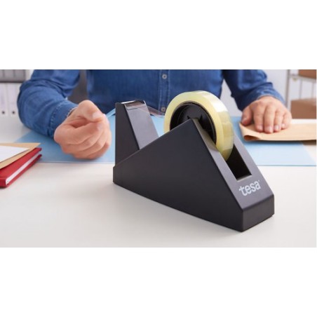 1127-DISPENSADOR SOBREMESA "PORTARROLLOS" EASY CUT ECONOMY PARA ROOLLOS DE 66M. NEGRO TESA 57431-00000-02