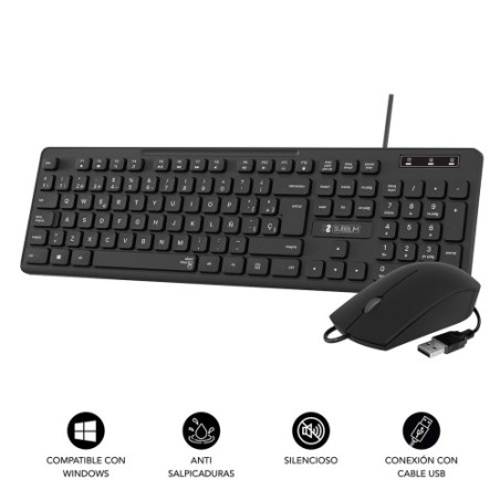 11344-SUBBLIM Teclado Ergonomico y raton Combo Business Slim Silencioso con cable USB