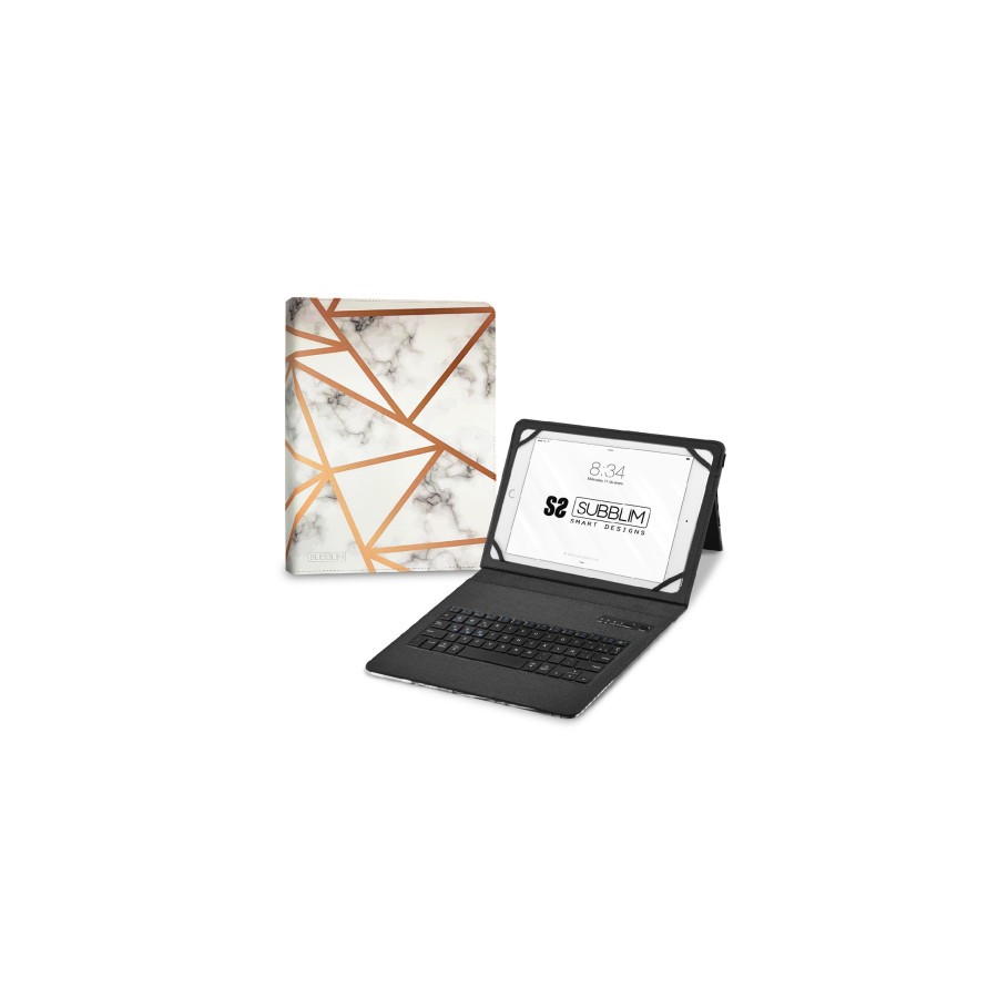 11353-SUBBLIM Funda con Teclado Keytab Pro BT Trendy Marmol Blanco
