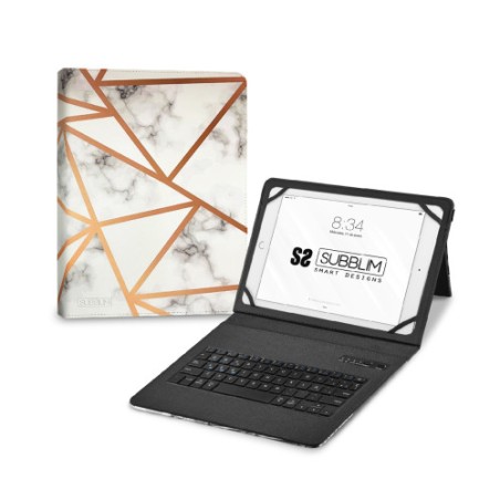 11353-SUBBLIM Funda con Teclado Keytab Pro BT Trendy Marmol Blanco