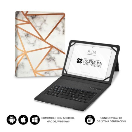 11354-SUBBLIM Funda con Teclado Keytab Pro BT Trendy Marmol Blanco
