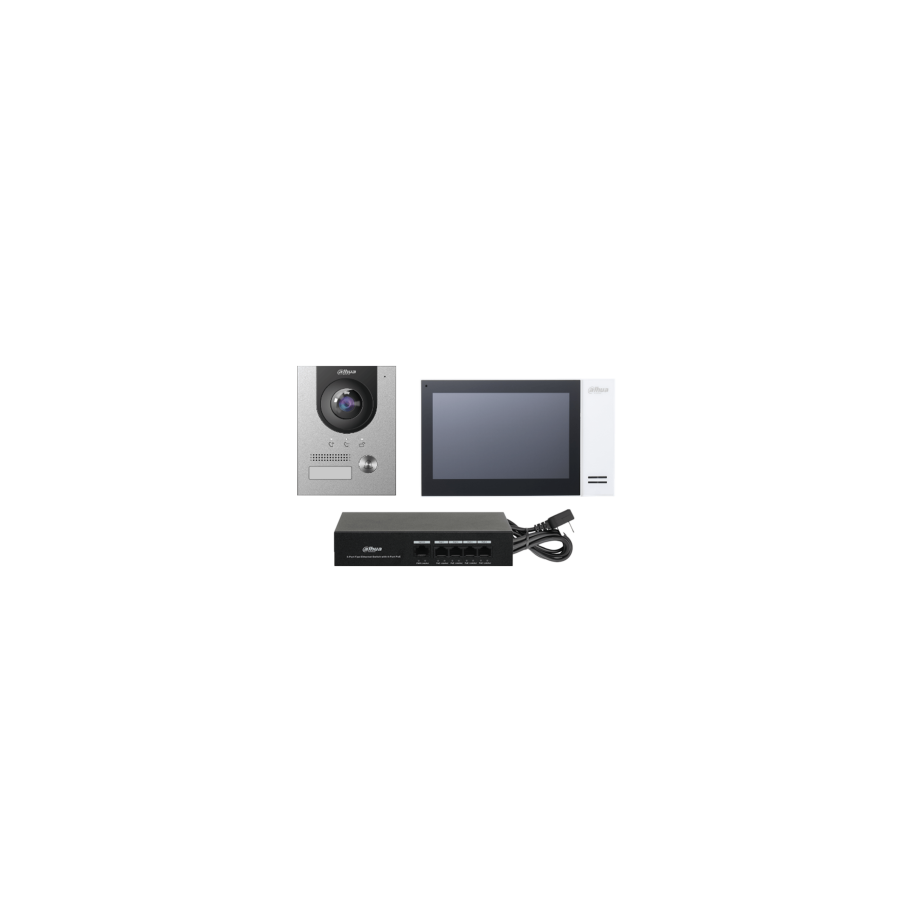 11538-(DHI-KTP01L(S) )DAHUA KIT DE VIDEOPORTERO IP COMPUESTO POR 1X VIDEOPORTERO DHI-VTO2201F-P 1X MONITOR (VTH2421FW-P)