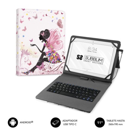 11659-FUNDA CON TECLADO MICRO USB - TYPE C KEYTAB USB 11" HADAS