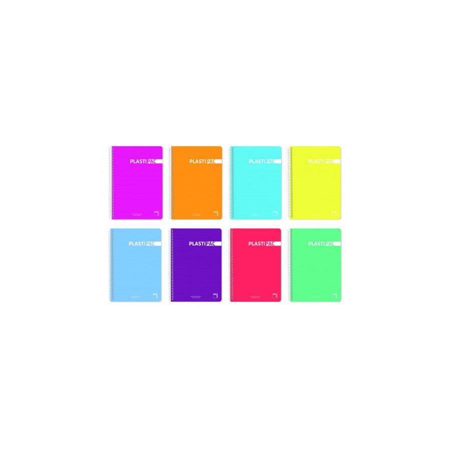 1182-CUADERNO SERIE PLASTIPAC 90 GRS. TAPA POLIPROPILENO FOLIO (215X310MM.) 80 HOJAS CUADRICULA 5X5 CON MARGEN SURTIDO P