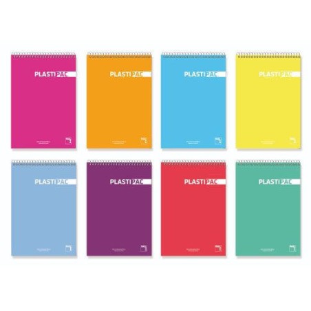 1190-BLOCK SERIE PLASTIPAC BOLSILLO TAPA POLIPROPILENO 90 GRS. A-6  80 HOJAS CUADRICULA 5X5 SURTIDO PACSA 16404