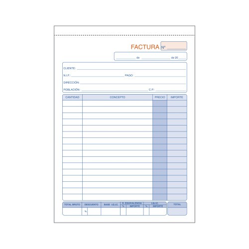 11900-TALONARIO 50 JUEGOS FACTURAS 4o NATURAL DUPLICADO CON IGIC DOHE 50063DI