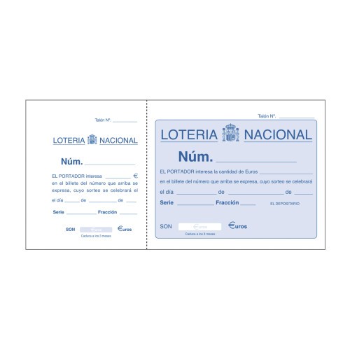 11904-TALONARIO 100 HOJAS LOTERIA 1/3 APAISADO SENCILLO DOHE 50015