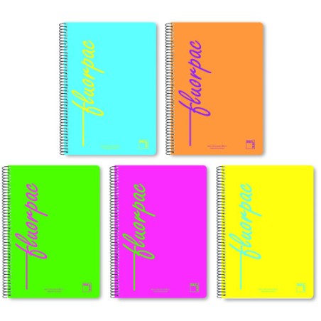 1193-CUADERNO SERIE FLUORPAC TAPA POLIPROPILENO 90 GRS. FLUOR 4o (155X215MM.) 80 HOJAS CUADRICULA 4X4 CON MARGEN SURTIDO