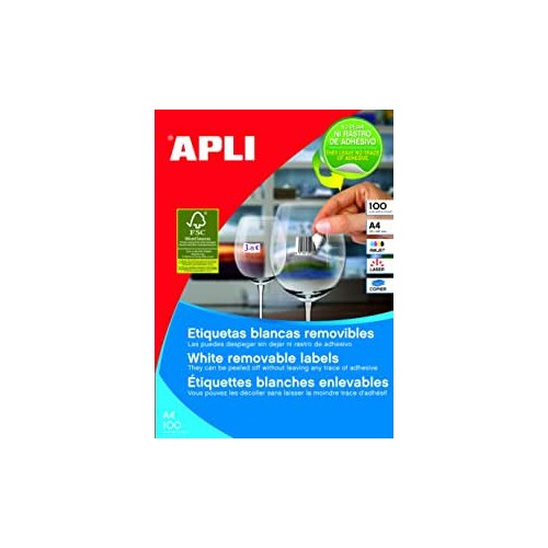 12122-CAJA 100 HOJAS ETIQUETAS BLANCAS REMOVIBLES 38,0 X 21,2 MM APLI 3052