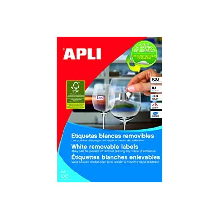 12122-CAJA 100 HOJAS ETIQUETAS BLANCAS REMOVIBLES 38,0 X 21,2 MM APLI 3052