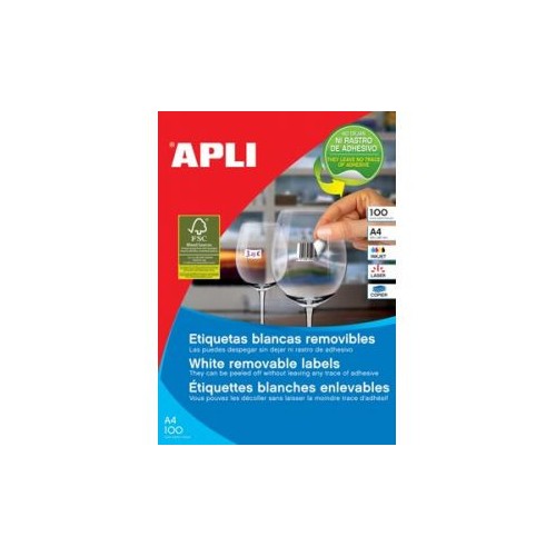 12123-CAJA 100 HOJAS ETIQUETAS BLANCAS REMOVIBLES 64,6 X 33,8 MM APLI 3056