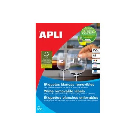 12123-CAJA 100 HOJAS ETIQUETAS BLANCAS REMOVIBLES 64,6 X 33,8 MM APLI 3056