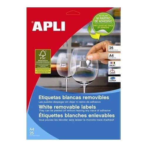12124-CAJA 100 HOJAS ETIQUETAS BLANCAS REMOVIBLES 97,0 X 42,4 MM APLI 3057
