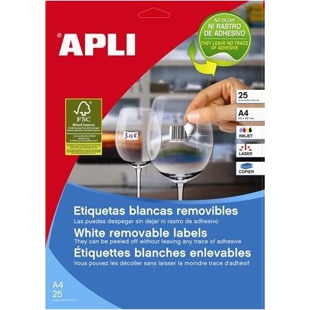 12124-CAJA 100 HOJAS ETIQUETAS BLANCAS REMOVIBLES 97,0 X 42,4 MM APLI 3057