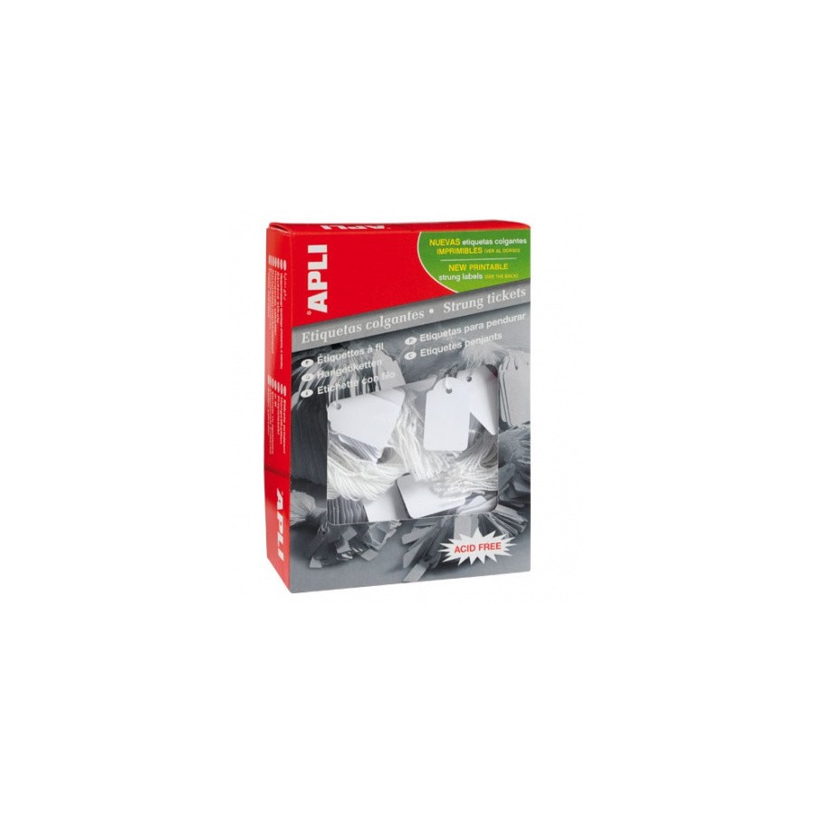 12125-CAJA 1.000 ETIQUETAS COLGANTES BLANCAS 18 X 29 MM APLI 389
