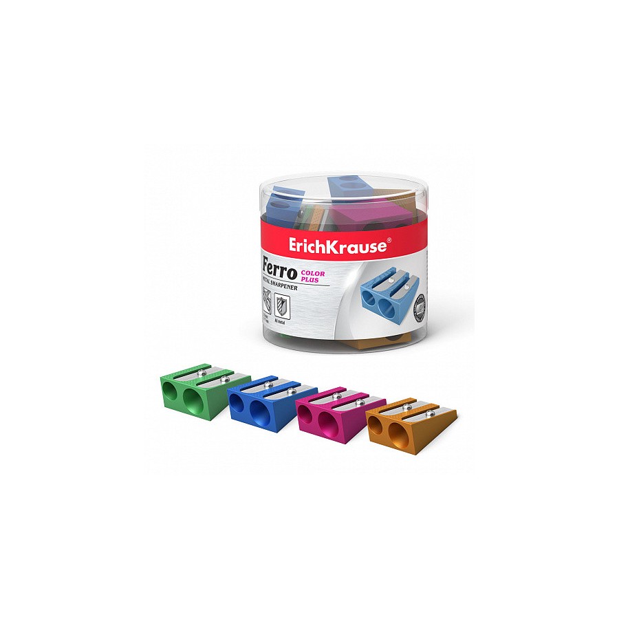 12214-SACAPUNTAS DE ALUMINIO DOBLE FERRO COLOR PLUS, COLOR: SURTIDO ERICH KRAUSE 38015