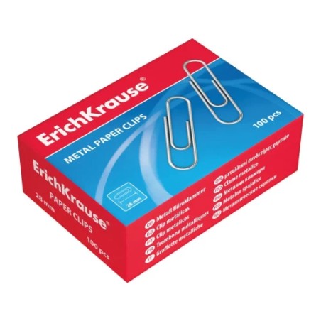 12289-CAJA 100 CLIPS DE PAPEL NIQUELADOS 28MM ERICH KRAUSE 7855