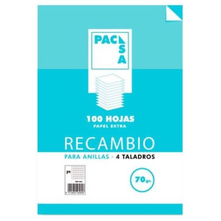 1236-RECAMBIO 70 GRS. 4 TALADROS FOLIO (215X310MM.) 100 HOJAS CUADRICULA 4X4 CON MARGEN PACSA 21211