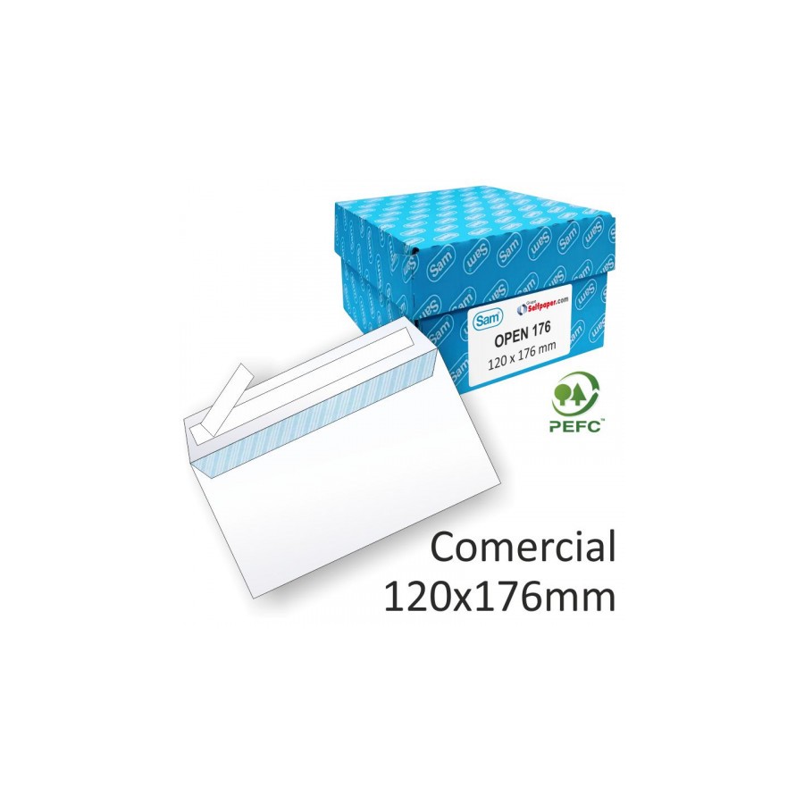 1240-CAJA 500 SOBRES COMERCIAL OPENSAM (120X176) AUTOADHESIVO CON TIRA DE SILICONA OFFSET BLANCO 90 GRS. SAM 247510