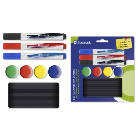 12422-SET 3 ROTULADORES PIZARRA+4 IMANES+BORRADOR BISMARK 329311
