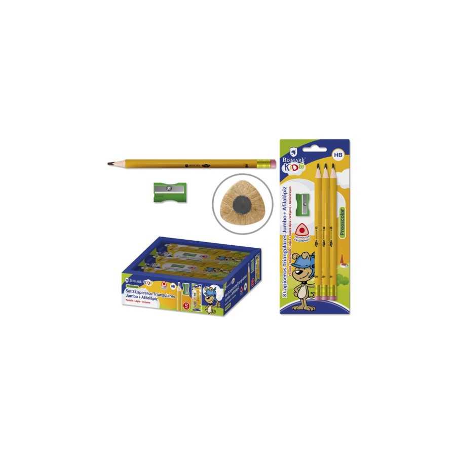 12423-LAPICERO HB TRIANGULAR C/GOMA JUMBO KIDS - 3 UDS BISMARK 328567