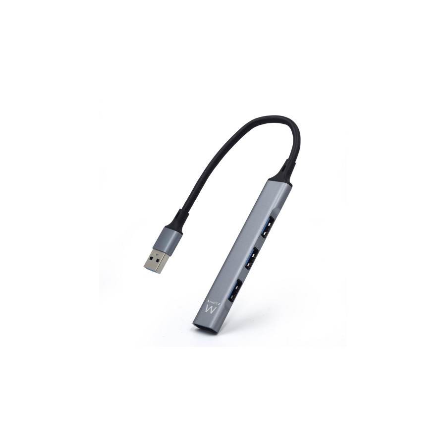 12705-Ewent EW1144 hub de interfaz USB 3.2 Gen 1 (3.1 Gen 1) Type-A 5000 Mbit/s Gris, Plata