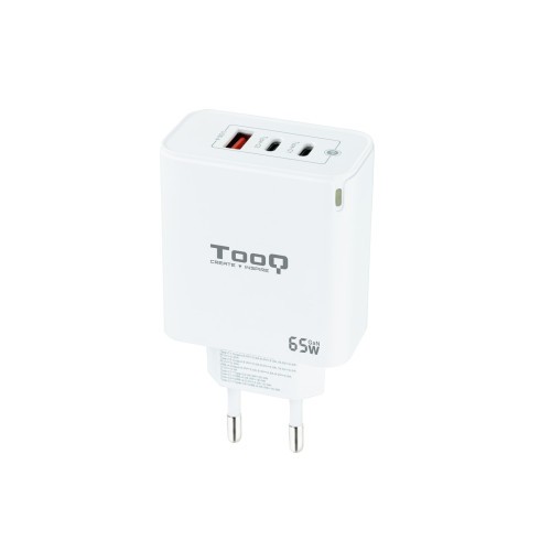 12712-TooQ Cargador de Pared GaN 2USB-C/PD + USB-A/QC 65W, Blanco