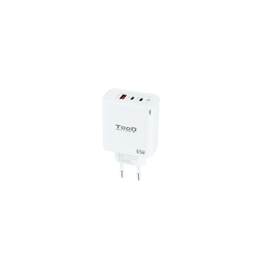 12712-TooQ Cargador de Pared GaN 2USB-C/PD + USB-A/QC 65W, Blanco