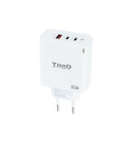 12712-TooQ Cargador de Pared GaN 2USB-C/PD + USB-A/QC 65W, Blanco