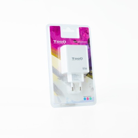 12713-TooQ Cargador de Pared GaN 2USB-C/PD + USB-A/QC 65W, Blanco