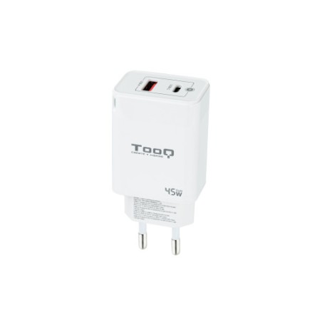12716-TooQ Cargador de Pared GaN USB-C/PD + USB-A/QC 45W, Blanco