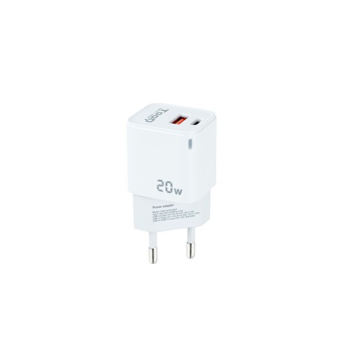 12720-TooQ Cargador de Pared USB-C/PD + USB-A/QC 20W, Blanco