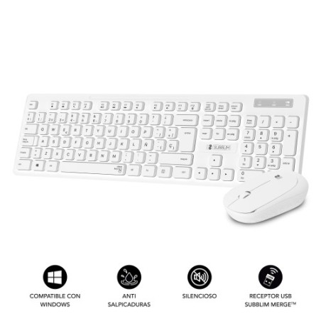 12731-SUBBLIM Teclado Ergonomico y raton Combo Business Slim Silencioso Inalambrico 2.4G Blanco