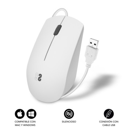 12735-SUBBLIM Raton Business Silencioso con cable USB 1200 DPI Blanco