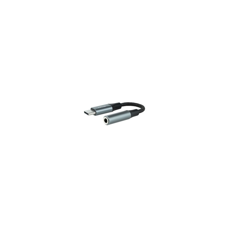 12770-Nanocable Cable Adaptador Audio USB-C/M a Jack 3.5/H, 11 cm, Negro/Gris