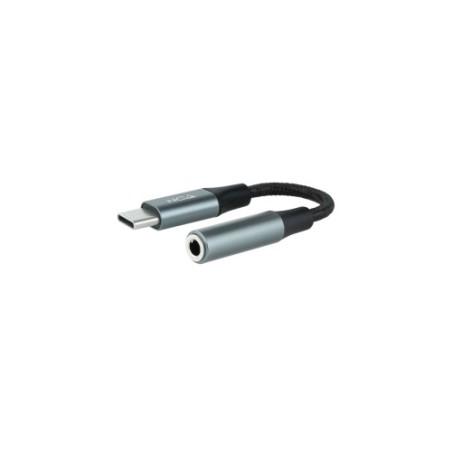 12770-Nanocable Cable Adaptador Audio USB-C/M a Jack 3.5/H, 11 cm, Negro/Gris