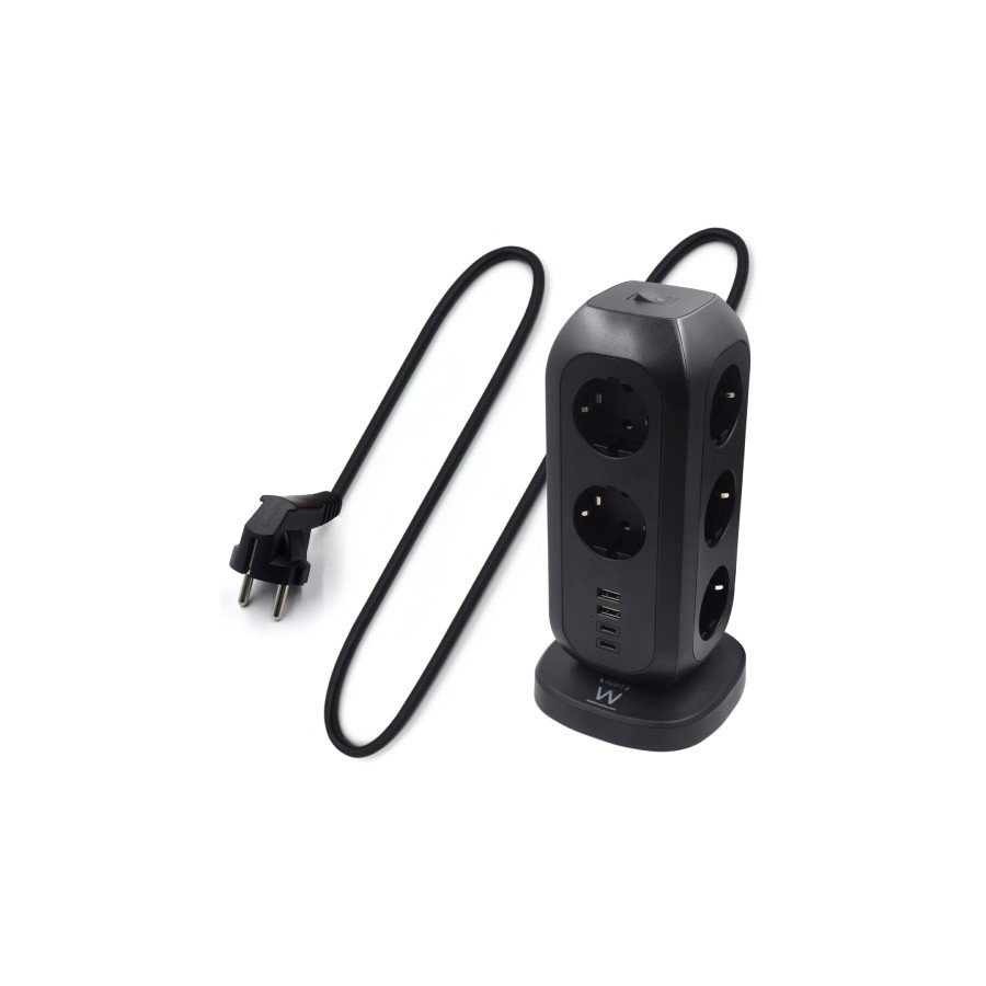12895-Ewent EW3862 base multiple 2 m 11 salidas AC Interior Negro