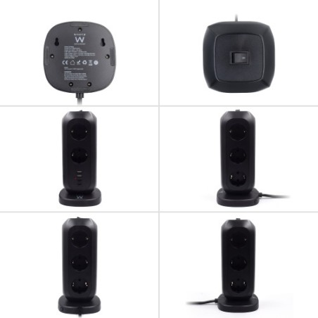12896-Ewent EW3862 base multiple 2 m 11 salidas AC Interior Negro