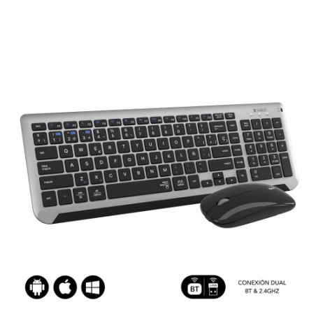 13001-SUBBLIM Teclado con Raton Bluetooth + 2.4G Combo Dual Prestige Extendido Gris/Negro